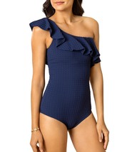 Shoshanna Women&#39;s Ruffle One Shoulder One Piece Swimsuit Blue Size 4 B4H... - $49.95