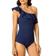 Shoshanna Women&#39;s Ruffle One Shoulder One Piece Swimsuit Blue Size 4 B4H... - $49.95