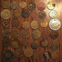 LOT OF 36 VINTAGE COINS AND GAMING TOKENS - £17.64 GBP