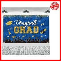 Eye-Catching Blue and Gold Congrats Grad Banner for Graduation Celebrations - $22.30