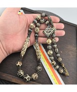 PYU Old Pumtek petrified Wood Stone and Carving yak Bone beads Necklace - $110.40
