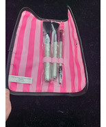 New Victoria Secret Make-Up Brush Set of 3 &amp; Case black iconic stripe Pi... - $14.99