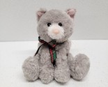 Gund Gray Kitty Jingles 88097 Plush Cat Rattle Red Green Plaid Bow 4&quot; Ch... - £15.74 GBP