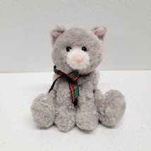 Gund Gray Kitty Jingles 88097 Plush Cat Rattle Red Green Plaid Bow 4&quot; Christmas - £15.74 GBP