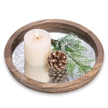 Round Decorative Rustic Wooden Tray For Coffee Table Farmhouse Centerpiece Candl - £23.72 GBP