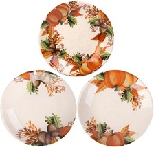 3 Assorted 9.5&quot;D Harvest Pattern Round Pasta Bowls Made in Portugal - £42.79 GBP