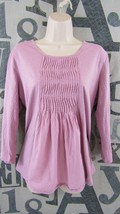 Van Heusen Soft Pink Cotton Women XL Top Shirt Pleated Front 3/4 Sleeve - £14.14 GBP