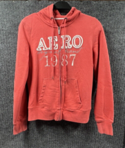 Aeropostale Aero 1987 Hoodie Womens Medium Orange Full Front Zip Sweatshirt - £15.99 GBP
