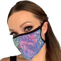 Blue Sequin Face Mask Elastic Straps Iridescent Metallic Sparkle Fashion... - $11.97