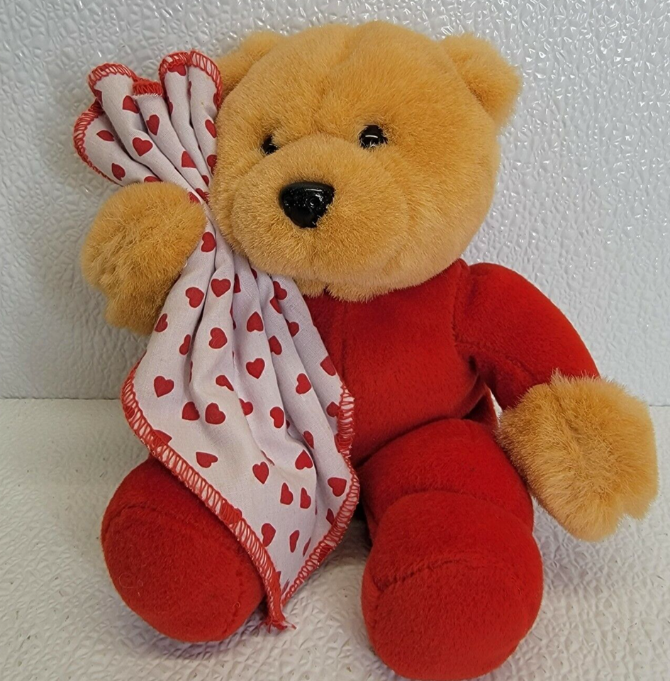 Vintage Commonwealth Squeak Plush Bear Red Pajamas Heart Blanket Valentine Love - £17.13 GBP