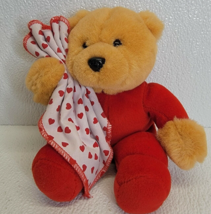 Vintage Commonwealth Squeak Plush Bear Red Pajamas Heart Blanket Valentine Love - £17.11 GBP