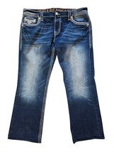 $220 Mens Rock Revival Jeans &quot;Ronald&quot; Straight Leather Inserts Straight ... - $93.10