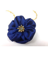 Handmade Fabric Navy Blue Poppy 3.5&quot; Crystal Flower Pendant Necklace Bro... - £11.89 GBP+