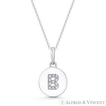 Initial Letter &quot;B&quot; CZ Crystal 14k White Gold 15x9mm Round Disc Necklace Pendant - £61.36 GBP+