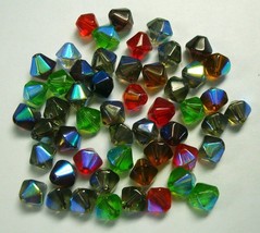 7mm Bicone multi-colored 50pcs 12.5 in glass multi-color 5301 glass beads GBS089 - £2.31 GBP