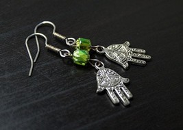 I Give You Green Meadows, green earrings with Czech fire-polished beads, Hand of - £11.79 GBP