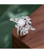 Round Moissanite Solitaire Ring 925 Silver Half Eternity Floral Stack Band - $426.21 CAD