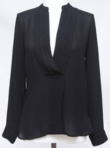 JAMES PERSE Black Top Blouse Shirt Long Sleeve Collarless V-Neck Sz 0 - £93.82 GBP