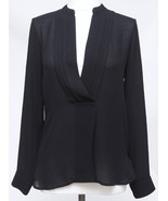 JAMES PERSE Black Top Blouse Shirt Long Sleeve Collarless V-Neck Sz 0 - £93.41 GBP