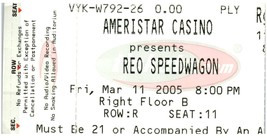 Reo Speedwagon Concerto Ticket Stub Marzo 11 2005 Ameristar Casinò Chicago - £28.28 GBP