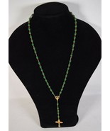 Bead Rosary Vintage Green Glass Italy Gold Tone Cross - $40.59
