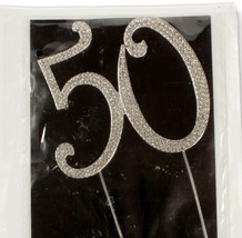 Cake Topper 50 Birthday Anniversary Silver Sparkles Rhinestones 4 inches... - £7.92 GBP