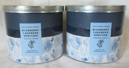 Bath &amp; Body Works 3-wick Scented Candle Lot Set Of 2 Blueberry Lavender Spritzer - £50.16 GBP