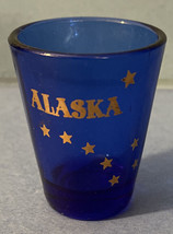 Vintage Blue Glass Alaska Shot Glass - Gold Stars - $6.26