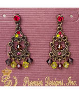 Premier Designs Antique Brass Red/Purple/Green Bead Dangle Bohemian Earr... - $7.00