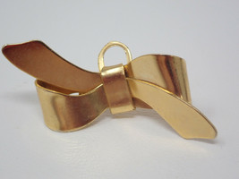 Tie Ribbon Pin Gold Colored Metal Bow Vintage 1980s - $11.35
