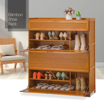39&quot; Brown Bamboo [Boots Compartment] 7-Tier Drop Down Door Shoes Storage... - £159.86 GBP