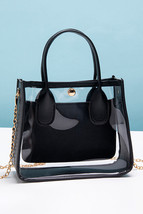 Black PVC PU Leather Patchwork Chain Strap Shoulder Bag - $10.55