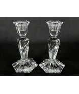 Pair Of Vintage Crystal Glass Candlesticks, Column Candle Holders Hexago... - $29.35