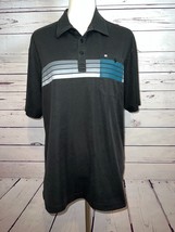 Travis Mathew Polo Golf Shirt Large Black Striped Pocket Mens Pima Cotton - $24.22