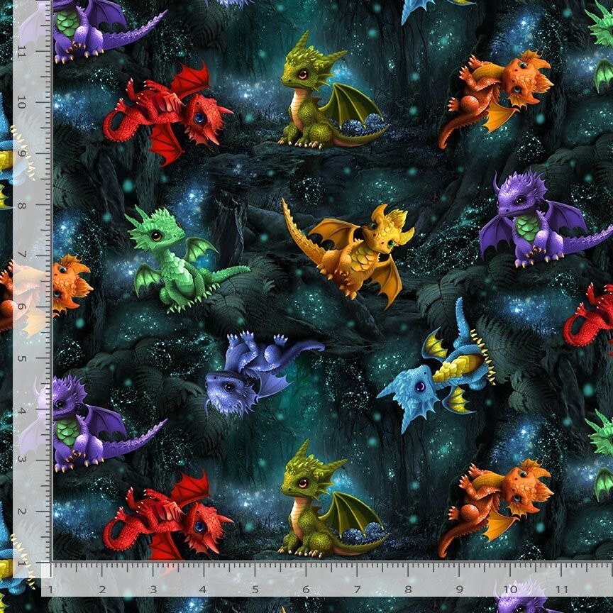 Cotton Baby Dragons Tossed Forest Cotton Fabric Print by the Yard D695.70 - $15.95