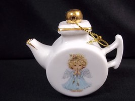 Small china Angel teapot Christmas ornament gold accents - $12.55