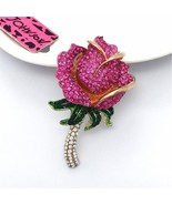 Betsey Johnson Rose Pink Green Crystal Brooch - $14.36