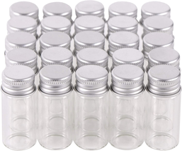 100 10Ml Vials Small Mini Tiny Glass Bottles Clear Empty Jars with Aluminum Top - £22.60 GBP