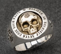 Punk Style Skull Head Man&#39;s Ring &quot;Believe In Yourself&quot; Written On Top Sz 12 Nwt - £13.26 GBP