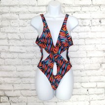 Icon Swim Swimsuit Womens Small Black Floral Tropical One Piece Cut Out Monokini - £19.99 GBP