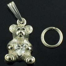 Sterling 925 Silver Teddy with Crystal Heart Pendant - $13.27