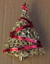 Vintage 1960s Gold Open Work Red Enamel Painted Star and Ribbon Christmas Tree H - £26.03 GBP