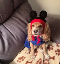 Handmade Crocheted Minnie Mickey Mouse Ears Dog Hat MEDIUM Warm Winter Wear New - £9.22 GBP