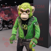 Lime Green Capuchin Monkey mascot costume character dressed with a Biker Jacket  - £975.52 GBP