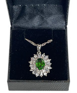 Gold Coast Platinum Plated Green Stone Star Burst Pendant Twist Chain Ne... - $23.07 CAD