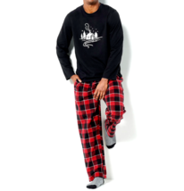 Cuddl Duds Jersey &amp; Microfleece Men Pajama Set- Black/Red Plaid, SMALL - £22.13 GBP