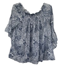 Loramendi BOHO Top Tunic Off Shoulder Blue White Paisley Size M - $12.59