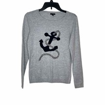 Talbots Women&#39;s Anchor Nautical Sweater Lightweight Pullover Beaded Rope Gray XS - £15.05 GBP