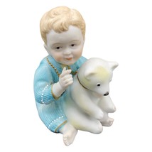 Vintage Ardalt Lenwile China Bisque Porcelain Baby boy w/ Bear 4.5&quot; - $24.73