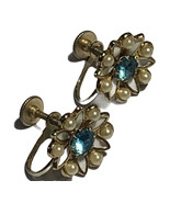 BEAUTIFUL Signed CORO Vintage BLUE Textured GLASS RHINESTONE EARRINGS - $30.43